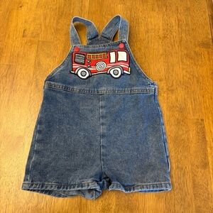denim shortalls short overalls toddler boys fire truck fireman size 3-4yrs